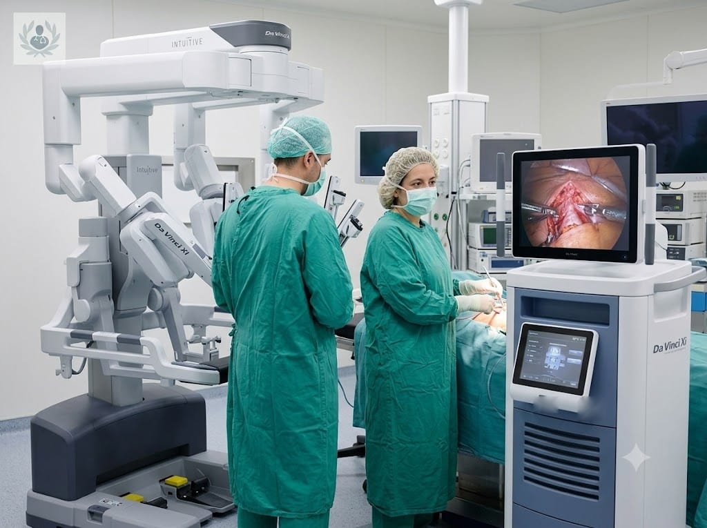 Equipo quirúrgico junto al robot Da Vinci Xi durante una cirugía de afirmación de género en Barcelona